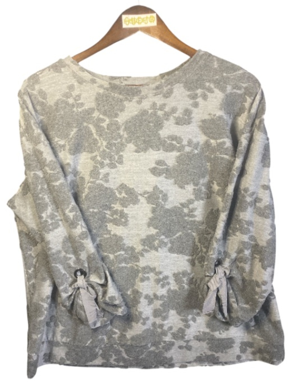 Simply Vera Gray Floral Knit Tie-Sleeve Women's Top | XL